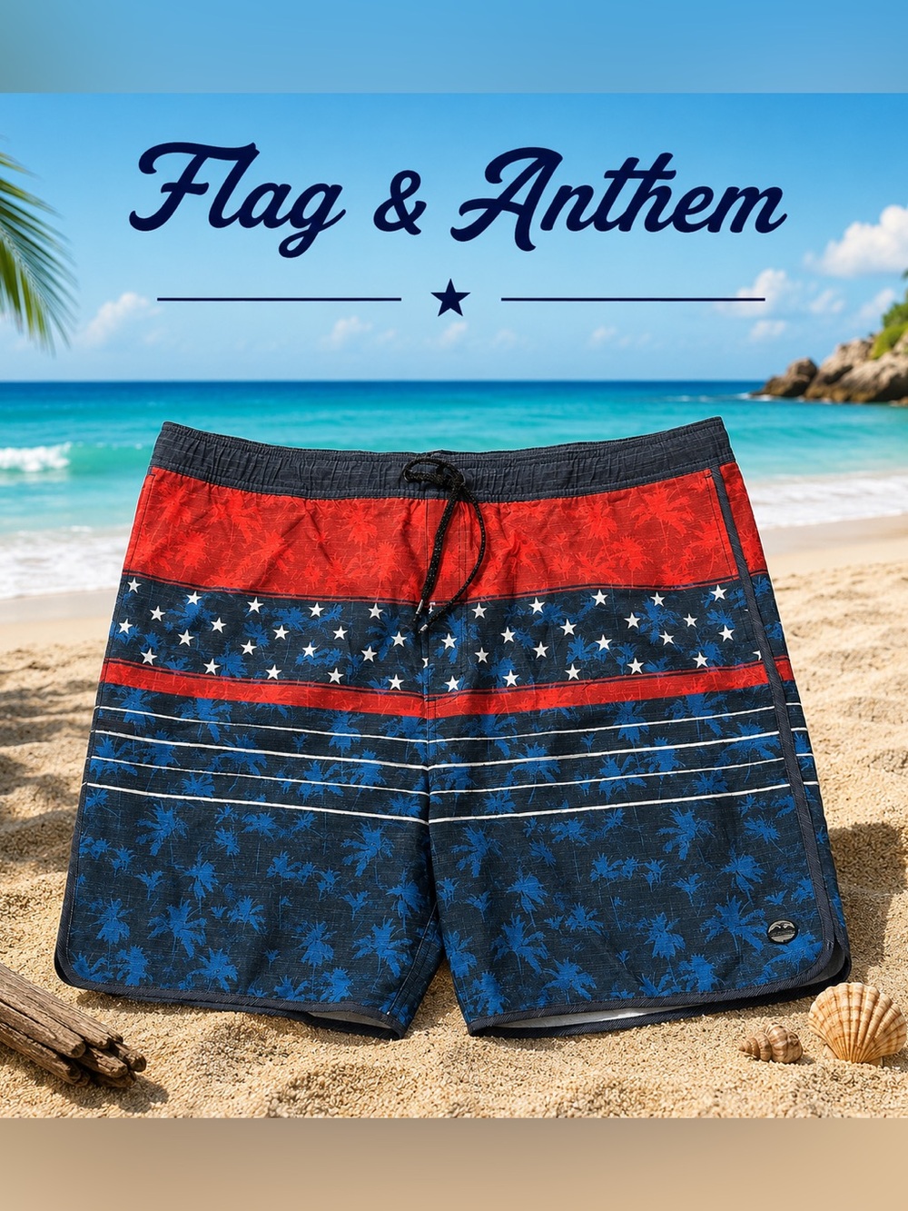 NWOT Men Americana Palm Print Swim Trunks XXL